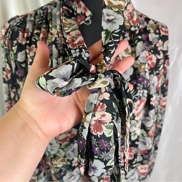 Vintage Sheer Black Floral Button-Up Tie Front Blouse 2X/3X Romantic Cottagecore - Picture 3 of 14